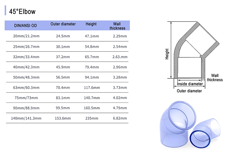 UPVC CLEAR 45° ELBOW